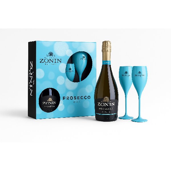 מארז פרוסקו ZONIN עם זוג כוסות יין בקופסת מתנה יוקרתית